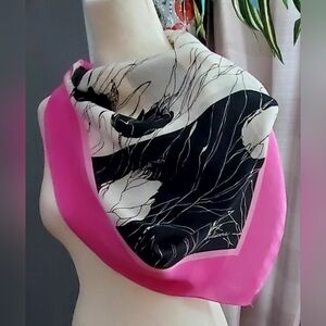 Julianra 100% Silk Black and Pink Floral Scarf